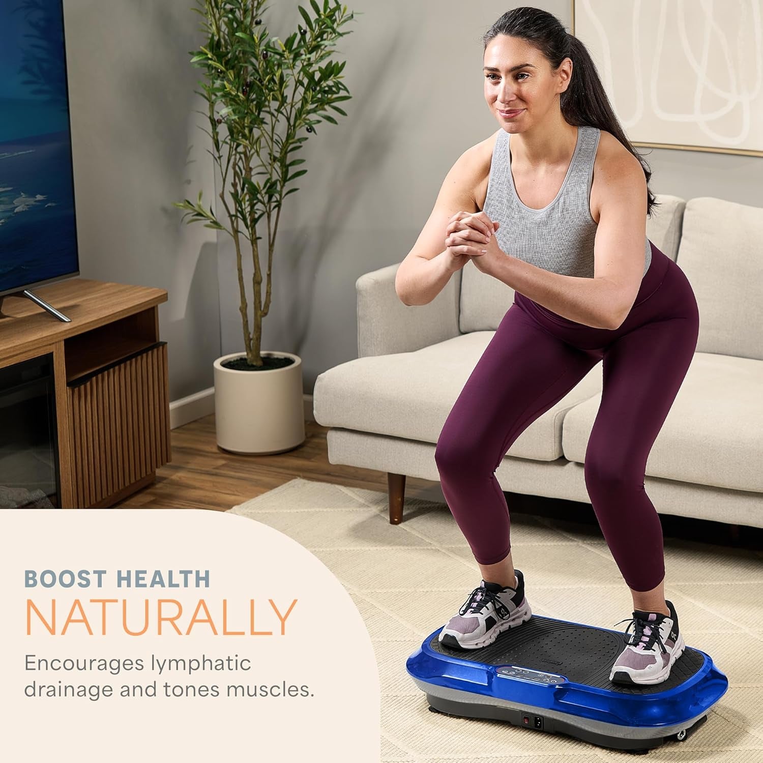 Vibration Plate Exercise Machine Silver- Whole Body Workout Vibration Fitness Platform W/ Loop Bands - Home Training Equipment - Remote, Balance Straps, Videos & Manual
