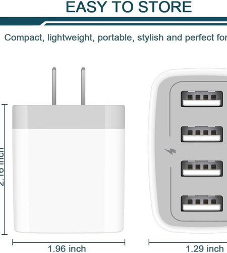 USB Charger Adapter, 2-Pack  4.8A 4-Muti Port Phone Wall Plug Fast Charging Block Box for Iphone 15 14 13 12 Pro Max 11 SE 10 XR XS X 8 7, Samsung Galaxy, Moto, LG, Pixel, Power Cube Base Brick