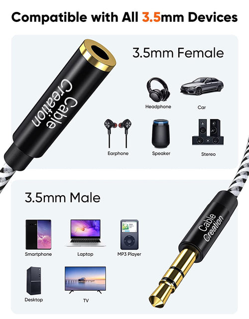 Load image into Gallery viewer, 3.5Mm Headphone Extension Cable,  3.5Mm Male to Female Stereo Audio Cable for Phones, Headphones, Speakers, Tablets, Pcs, MP3 Players and More, (10Ft/3M)
