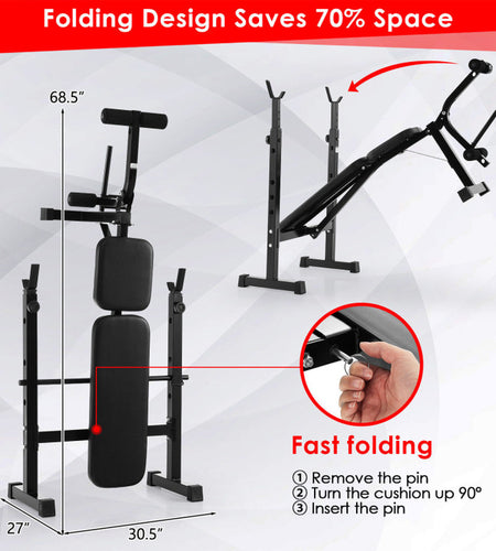 Adjustable Weight Bench and Barbell Rack Set with Weight Plate Post