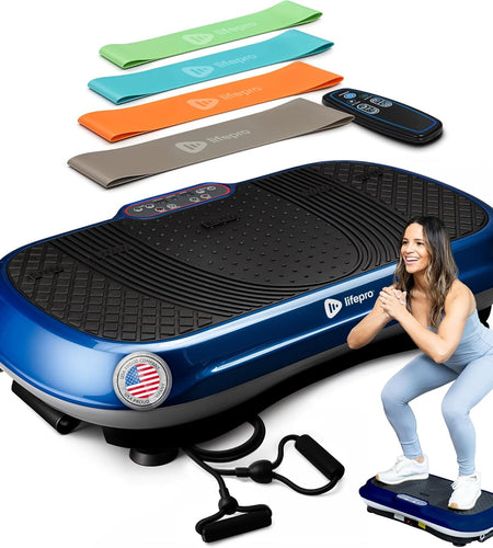 Vibration Plate Exercise Machine Silver- Whole Body Workout Vibration Fitness Platform W/ Loop Bands - Home Training Equipment - Remote, Balance Straps, Videos & Manual