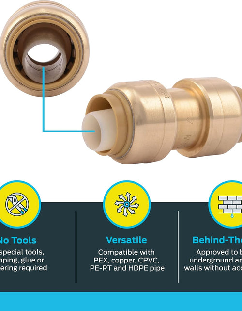 Load image into Gallery viewer, U008LFA4 Straight Coupling Plumbing Fitting, PEX Fittings, Push-To-Connect, Coupler, PE-RT, HDPE, Copper, CPVC, 1/2 Inch, Pack of 4
