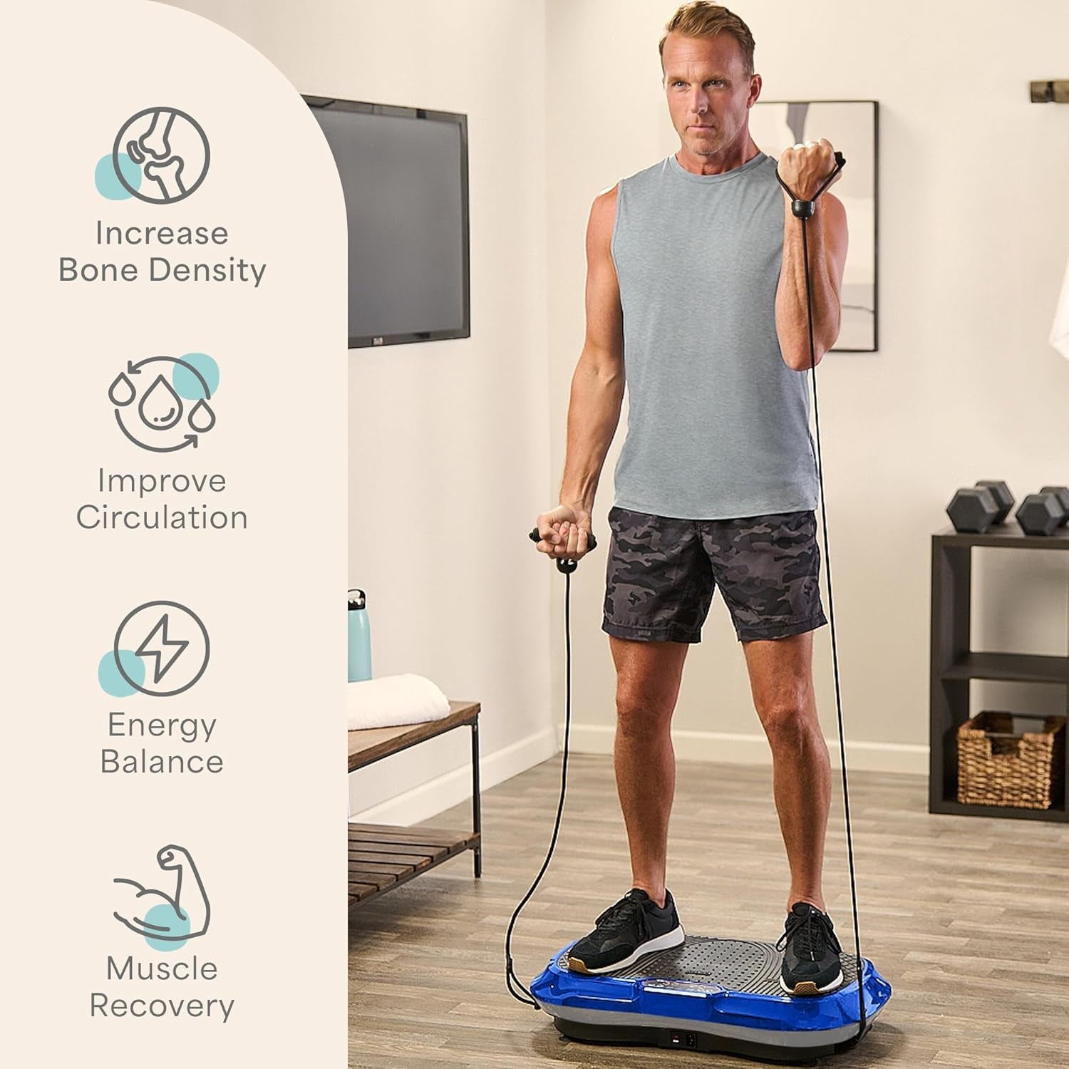 Vibration Plate Exercise Machine Silver- Whole Body Workout Vibration Fitness Platform W/ Loop Bands - Home Training Equipment - Remote, Balance Straps, Videos & Manual